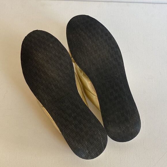 Gold Leather Criss Cross Slides By Lafayette 148 New York - Picture 7 of 8